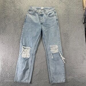 Princess Polly Jeans Womens 6 Blue Cotton Denim Straight Distressed Button-Fly